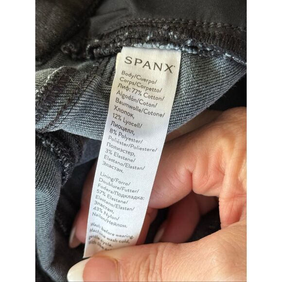 SPANX Black Gray Distressed Pull on Skinny Jean Leggings Medium - Picture 3 of 8